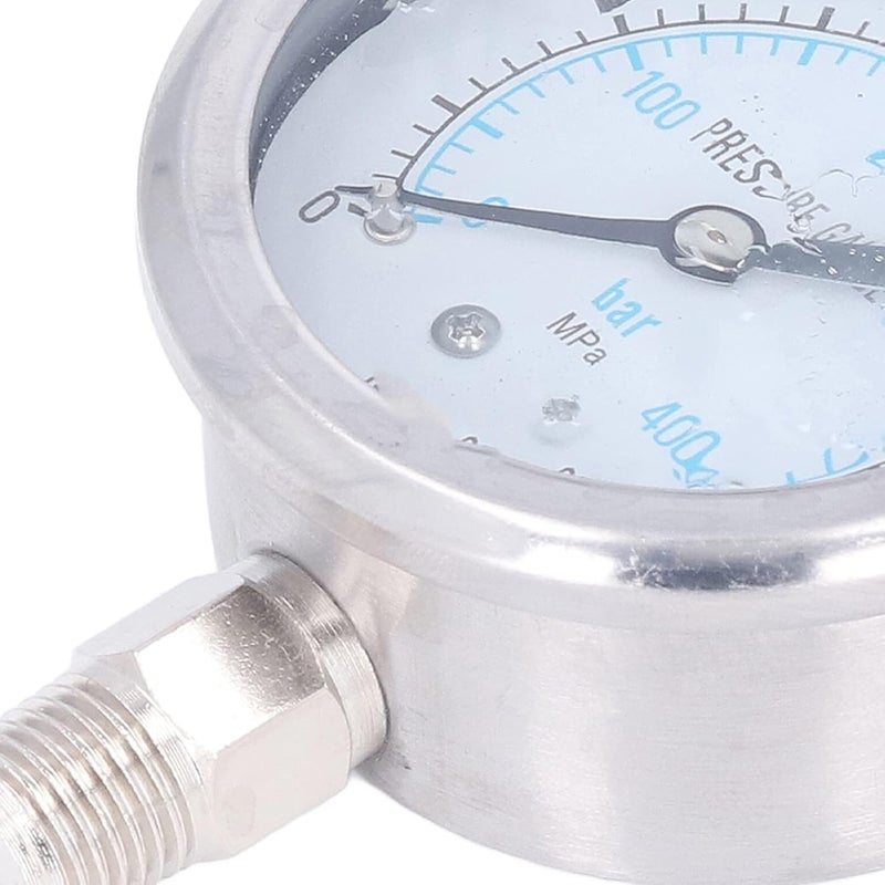 جهاز FTVOGUE لقياس الضغط، مصنوع من الفولاذ المقاوم للصدأ ومملوء بالجليسرين، لقياس ضغوط الهواء والزيت والماء في النطاق من 0 إلى 1040 رطل لكل بوصة مربعة (0~40 ميجا باسكال)، بموصل نوع NPT بقطر 1/4 بوصة. - Image 3