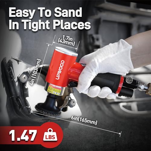 UPWOOD Pneumatic Mini Orbital Sander Grinder Polisher Kit, 2 inch Air Right Angle Surface Prep Tool with 41pcs Roll Lock Discs - Image 3