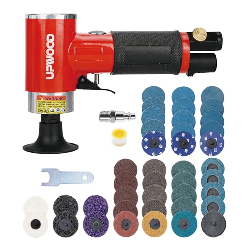 UPWOOD Pneumatic Mini Orbital Sander Grinder Polisher Kit, 2 inch Air Right Angle Surface Prep Tool with 41pcs Roll Lock Discs - Image 1