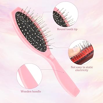 Styquenzer Hair Extension Brushes 2 Pieces Wig Brush for Synthetic Wigs Portable Metal Wire Wet Hair Comb Professional Stainless Steel Teeth for Women Girls Human Hair Pink - Image 5