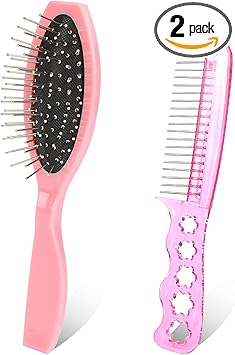 Styquenzer Hair Extension Brushes 2 Pieces Wig Brush for Synthetic Wigs Portable Metal Wire Wet Hair Comb Professional Stainless Steel Teeth for Women Girls Human Hair Pink - Image 1