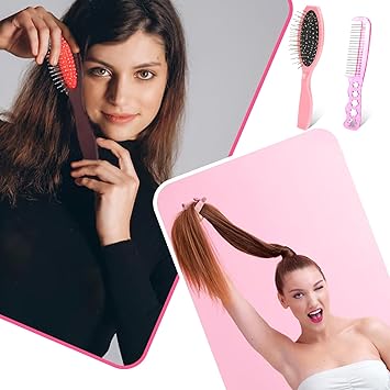 Styquenzer Hair Extension Brushes 2 Pieces Wig Brush for Synthetic Wigs Portable Metal Wire Wet Hair Comb Professional Stainless Steel Teeth for Women Girls Human Hair Pink - Image 4