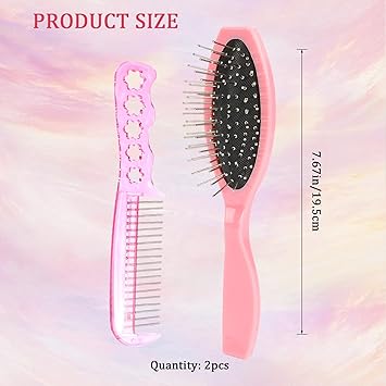 Styquenzer Hair Extension Brushes 2 Pieces Wig Brush for Synthetic Wigs Portable Metal Wire Wet Hair Comb Professional Stainless Steel Teeth for Women Girls Human Hair Pink - Image 3