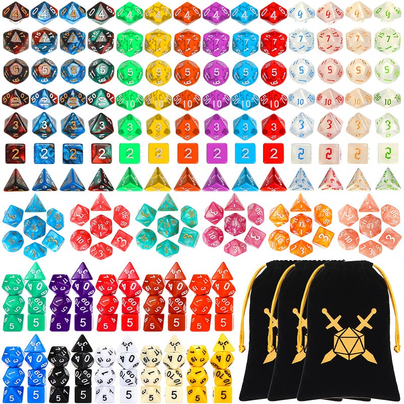 Yilloog 210 Pcs Dice Sets Bulk with Drawstring Bag Polyhedral Dice Sets Multi Role Playing Table Game D4 D6 D8 D10 D D12 D20 Classic Style - Image 3