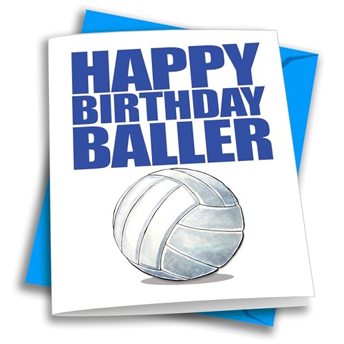 Play Strong Volleyball Happy Birthday Baller Birthday Card 1-Pack (5x7) Illustrated Sports Birthday Cards Greeting Cards Awesome for Volleyball Players, Coaches and Fans Birthdays, Gifts and Parties! - Image 1