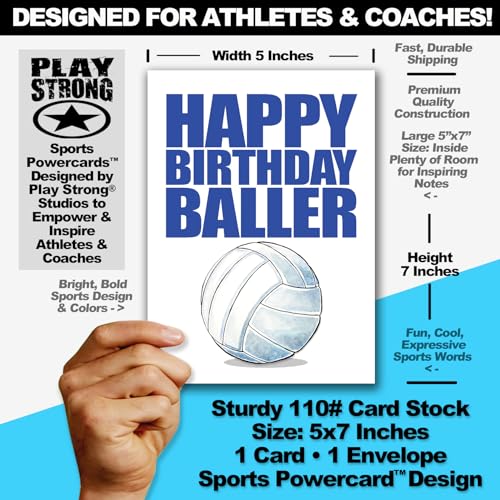 Play Strong Volleyball Happy Birthday Baller Birthday Card 1-Pack (5x7) Illustrated Sports Birthday Cards Greeting Cards Awesome for Volleyball Players, Coaches and Fans Birthdays, Gifts and Parties! - Image 2