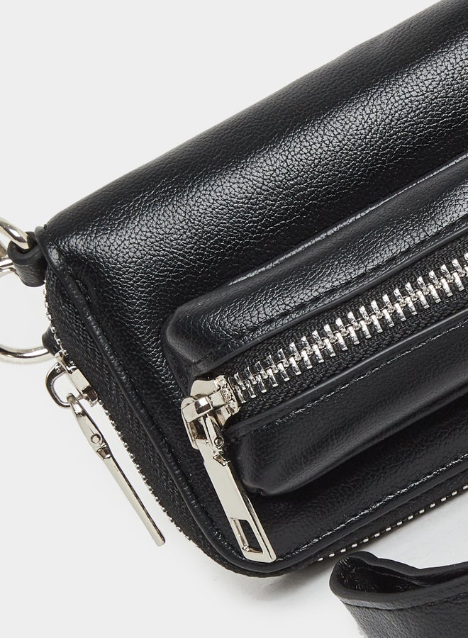 Styli Black Long Strap Zip Pocket Bum Bag - Image 3