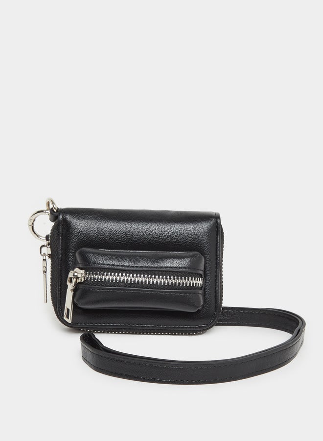 Styli Black Long Strap Zip Pocket Bum Bag - Image 2