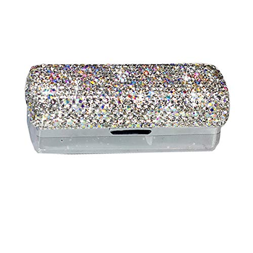 Bestbling Rhinestone Crystal Lipstick Case Storage Organizer Box with Mirror Womens Lipstick HolderCosmetic Storage Kit Silver