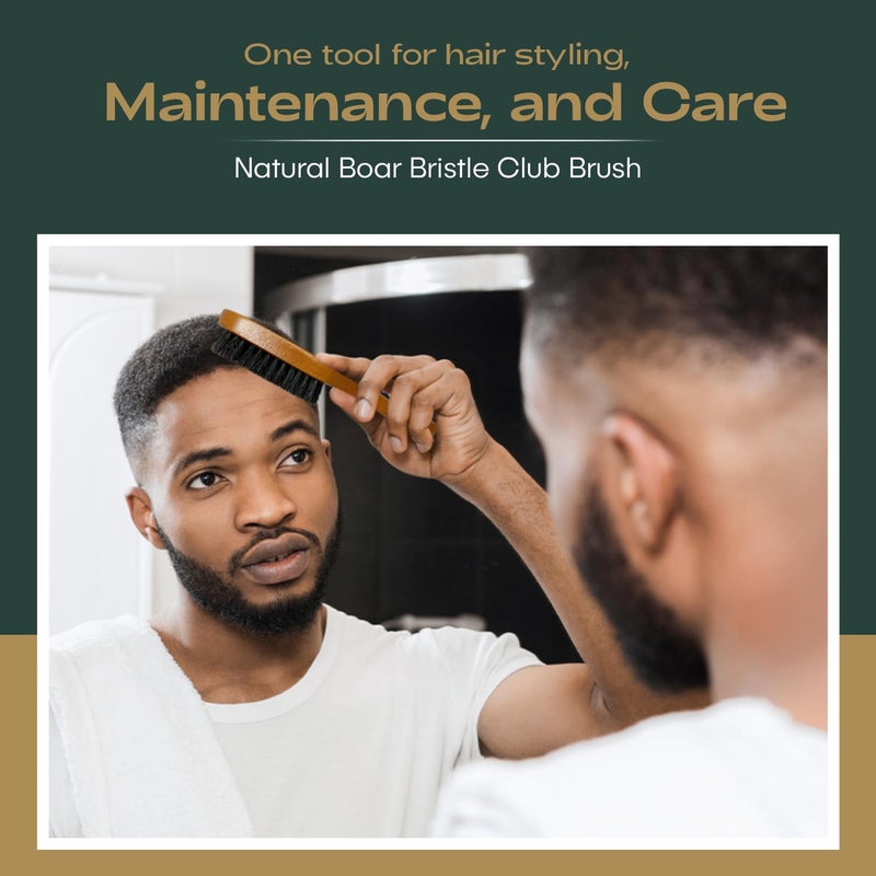 Titan Club Wave Brush for Men - 100% Natural Boar Bristles, Durable Wooden Handle, Smoothing Brush for All Hair Types, Restores Shine and Waves - Image 4