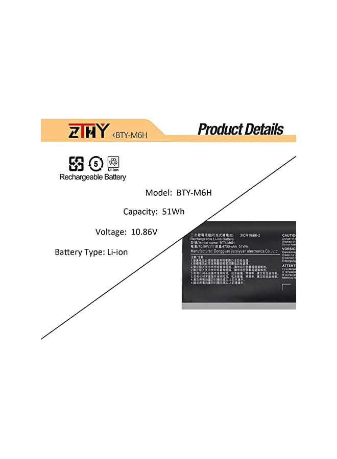 ZTHY Bty-M6H Laptop Battery For Msi Ge62Vr Ge63 Ge63Vr Ge72Vr Ge73 Ge73Vr Ge75 8Re Gl62M Gl62Mvr Gl63 Gl72M Gl72Mvr Gl72Vr Gp62 Pe70 Gl73 Gp62M Gp62X Gp62Mvr Gp62Vr Gp63 Gp72M Gp72Vr Gp73 Pe70 Pl62 - Image 3