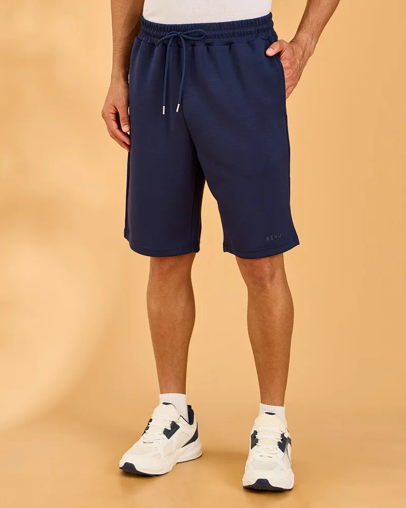 Redtag Men Navy Solid Active Shorts