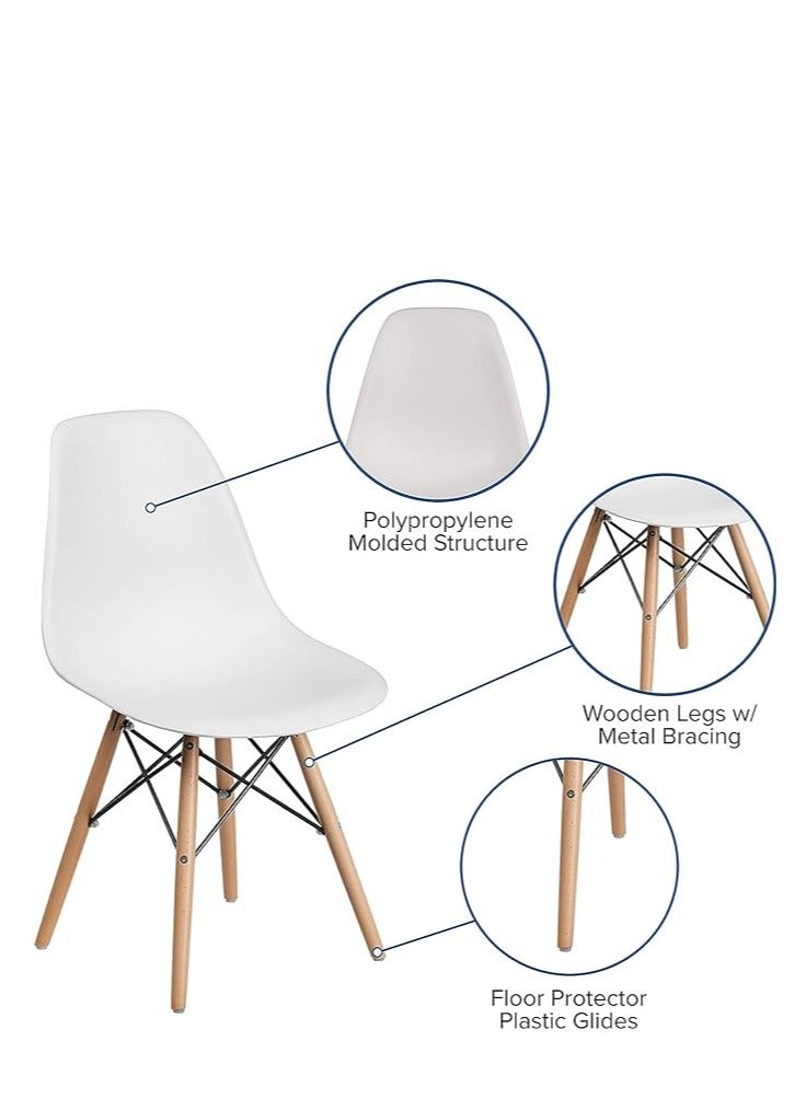 Generic Dining, Kitchen, Office and Living Room Plastic Chair with Wooden Legs White - Image 2