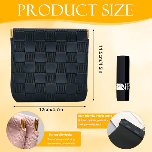 PENGJINYU 2 PCS Small Makeup Bag for Women, Small Pouches for Purse,Mini Checkered Cosmetic Bag Waterproof Pouch for Travel Storage bag, for Cosmetics Headphones Jewelry Cosmetic Lipstick Coins (Black, Pink) - Image 2