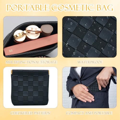 PENGJINYU 2 PCS Small Makeup Bag for Women, Small Pouches for Purse,Mini Checkered Cosmetic Bag Waterproof Pouch for Travel Storage bag, for Cosmetics Headphones Jewelry Cosmetic Lipstick Coins (Black, Pink) - Image 3