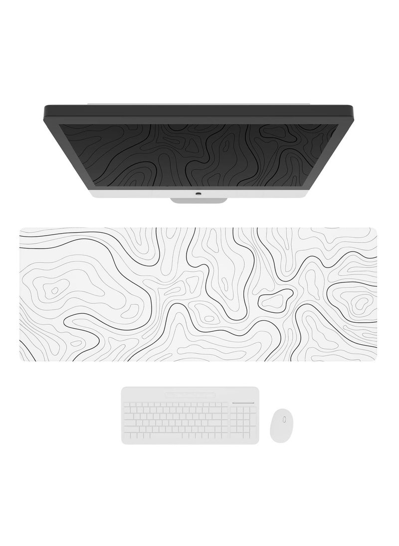 Arabest - Large Gaming Mouse Pad with Stitched Edges, Minimalist Topographic Map Desk Mat, Extended XL Mousepad with Anti-Slip Base, Cool Desk Pad for Keyboard and Mouse - Image 1