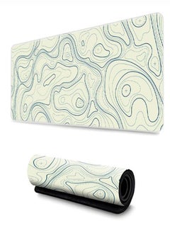 Large Gaming Mouse Pad with Stitched Edges, Minimalist Topographic Map Desk Mat, Extended XL Mousepad with Anti-Slip Base, Cool Desk Pad for Keyboard and Mouse