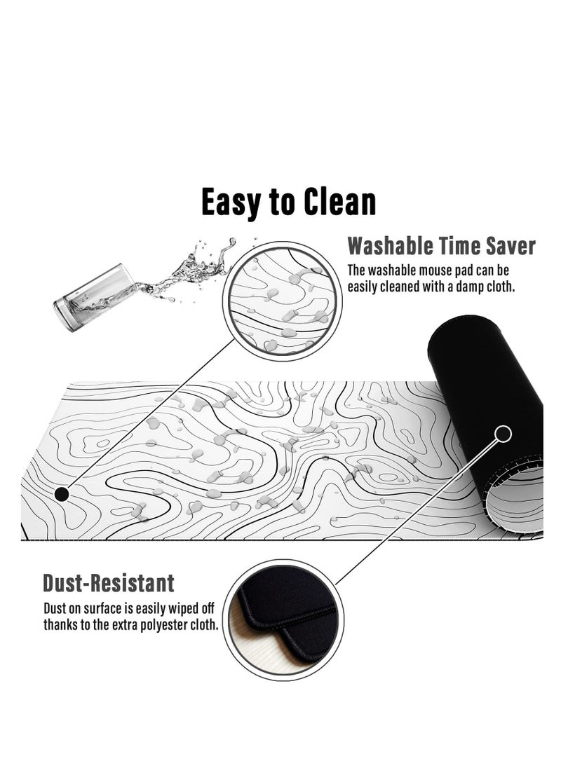 Arabest - Large Gaming Mouse Pad with Stitched Edges, Minimalist Topographic Map Desk Mat, Extended XL Mousepad with Anti-Slip Base, Cool Desk Pad for Keyboard and Mouse - Image 1