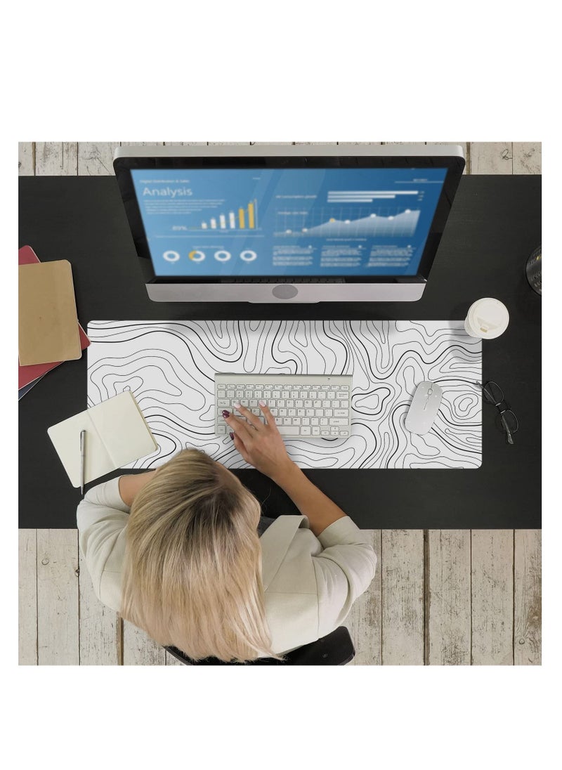 Arabest - Large Gaming Mouse Pad with Stitched Edges, Minimalist Topographic Map Desk Mat, Extended XL Mousepad with Anti-Slip Base, Cool Desk Pad for Keyboard and Mouse - Image 1