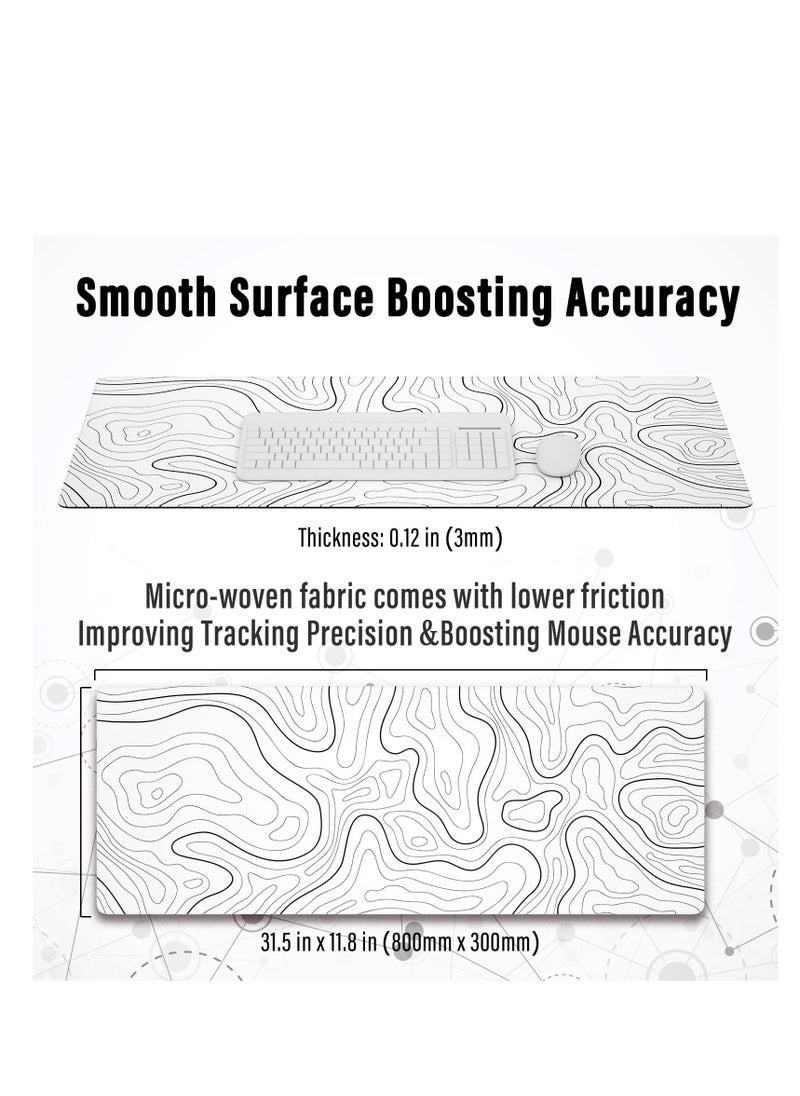 Arabest - Large Gaming Mouse Pad with Stitched Edges, Minimalist Topographic Map Desk Mat, Extended XL Mousepad with Anti-Slip Base, Cool Desk Pad for Keyboard and Mouse - Image 1