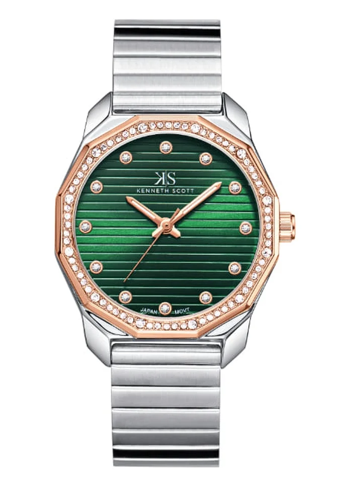 KENNETH SCOTT Kenneth Scott K24505-KBKH Women's Analog Display Watch & Stainless Steel Strap Silver