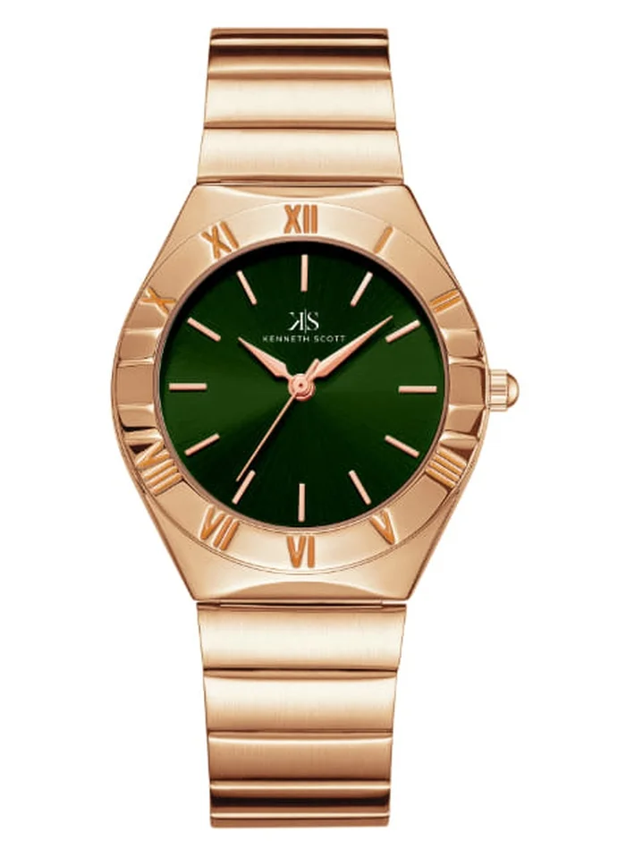KENNETH SCOTT Kenneth Scott K24506-RBKH Women's Analog Display Watch & Stainless Steel Strap Rose Gold