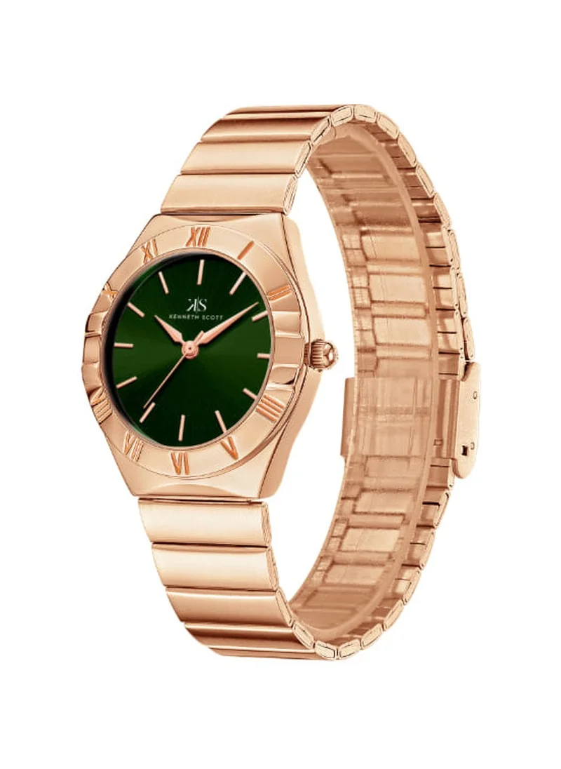 KENNETH SCOTT Kenneth Scott K24506-RBKH Women's Analog Display Watch & Stainless Steel Strap Rose Gold