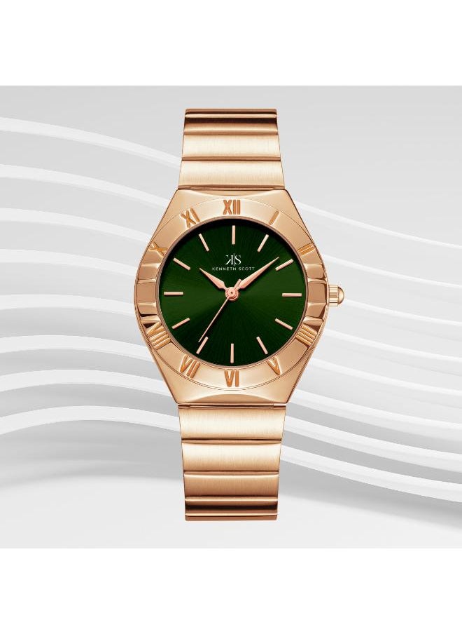 KENNETH SCOTT Kenneth Scott K24506-RBKH Women's Analog Display Watch & Stainless Steel Strap Rose Gold  - Image 2