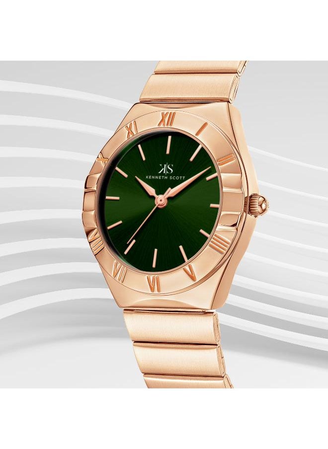 KENNETH SCOTT Kenneth Scott K24506-RBKH Women's Analog Display Watch & Stainless Steel Strap Rose Gold  - Image 3