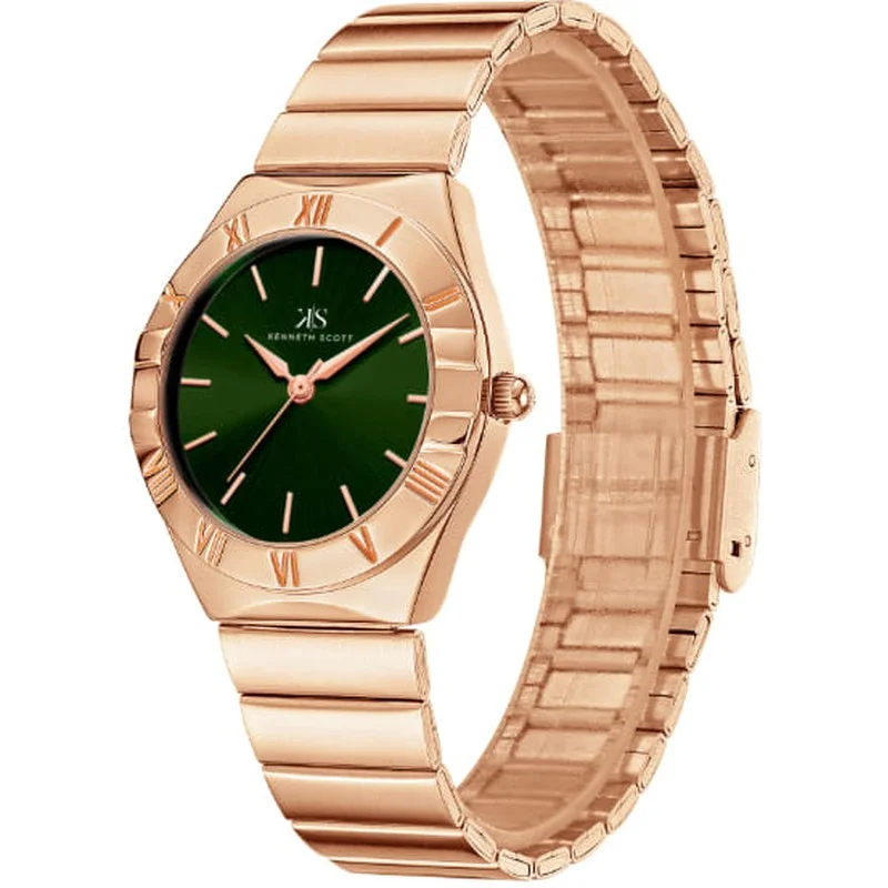 KENNETH SCOTT Kenneth Scott K24506-RBKH Women's Analog Display Watch & Stainless Steel Strap Rose Gold