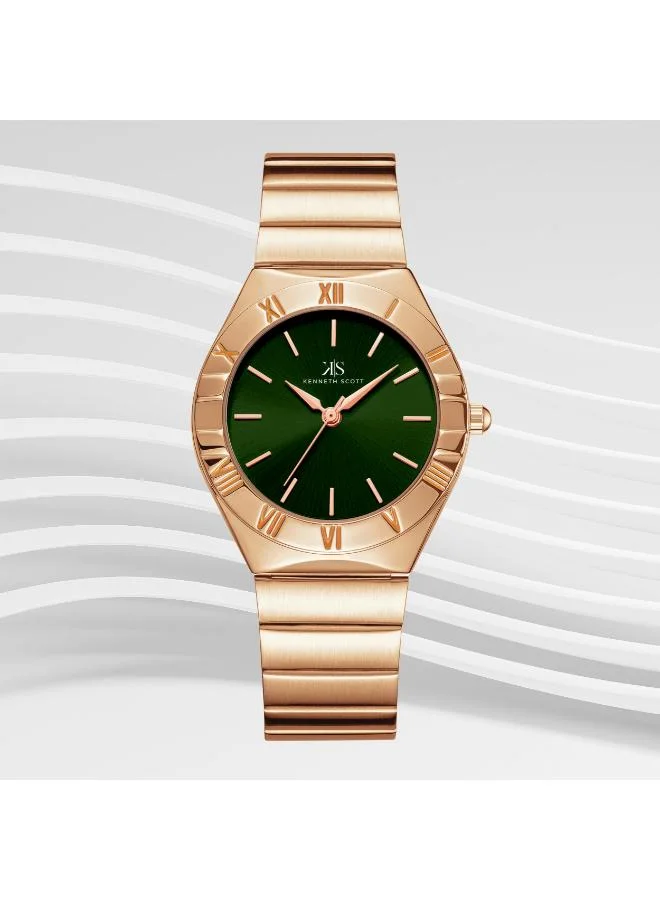 KENNETH SCOTT Kenneth Scott K24506-RBKH Women's Analog Display Watch & Stainless Steel Strap Rose Gold
