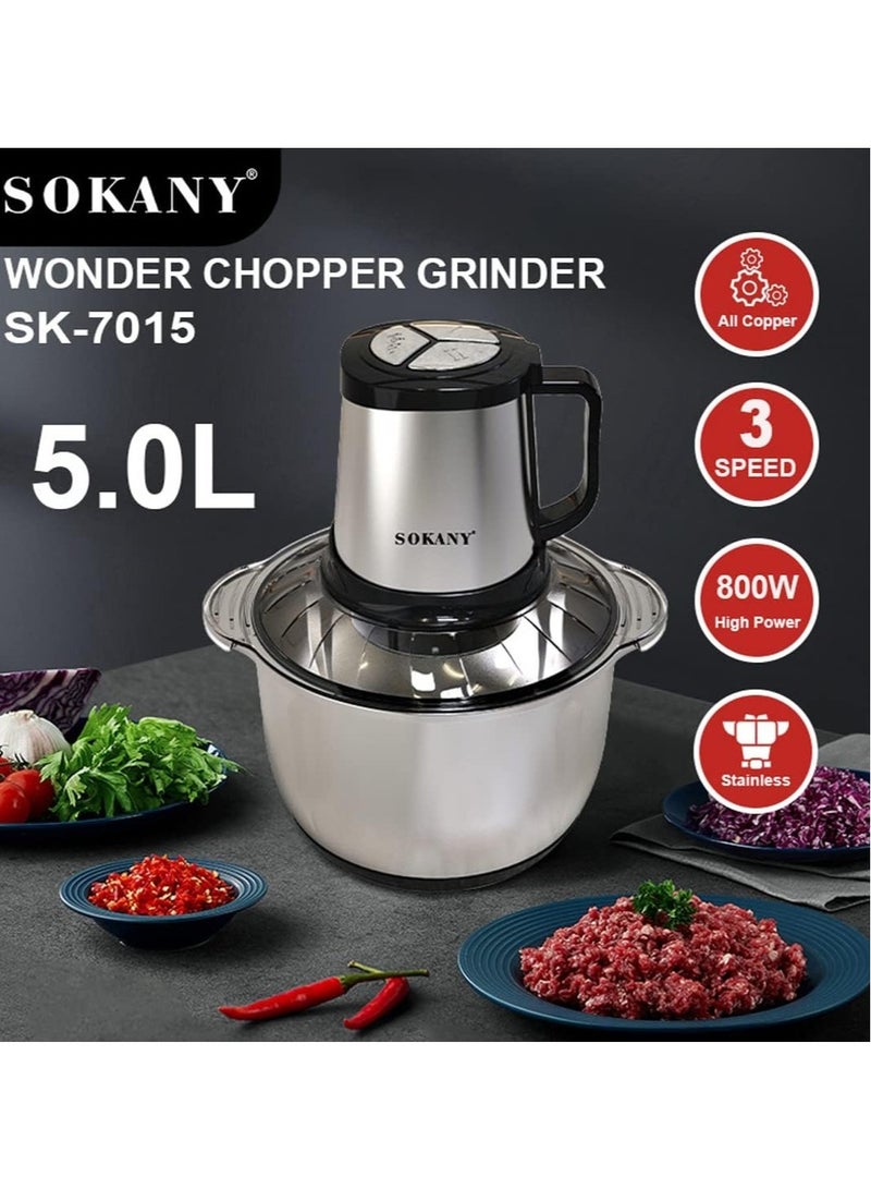 sokany Meat Grinder Electric, Food Processor Onion Vegetable Garlic Chopper, 4 Blades, Stainless Steel Bowl (SK-7015, 800W, 5L) - Image 5