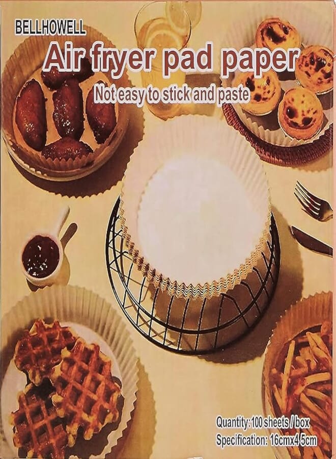 SHOWAY ECVV BURDEAN 100 PCS Air Fryer Disposable Paper Liner, Non Stick Liners, Round Food Grade Baking for Oven Roasting Microwave Nature, 6.3inch/16cm, brown