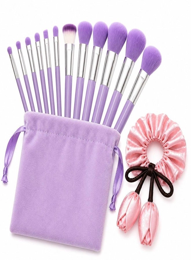 Atrube 13-Piece Purple Makeup Brush Set with Velvet Pouch & FREE Satin Tulip Scrunchie – Soft Synthetic Face & Eye Makeup Brushes for Foundation, Powder, Blush, Concealer & Blending - Image 1