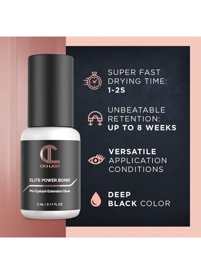 CICI Lash Elite Power Eyelash Extension Glue For Professionals Maximum 8 Week Retention / 12 Second Drying Time Semi Permanent Individual/Volume Lash Extension Glue With Deep Black Color Latex Free 5Ml - Image 2