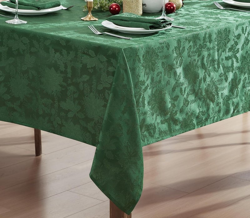 Newbridge Christmas Carol Holiday Noel Damask Napkins Holly Leaf and Poinsettia Weave Damask Soil Resistant Wrinkle Free Easy Care Napkins Set of 4 Fabric Napkins Hunter Green - Image 4