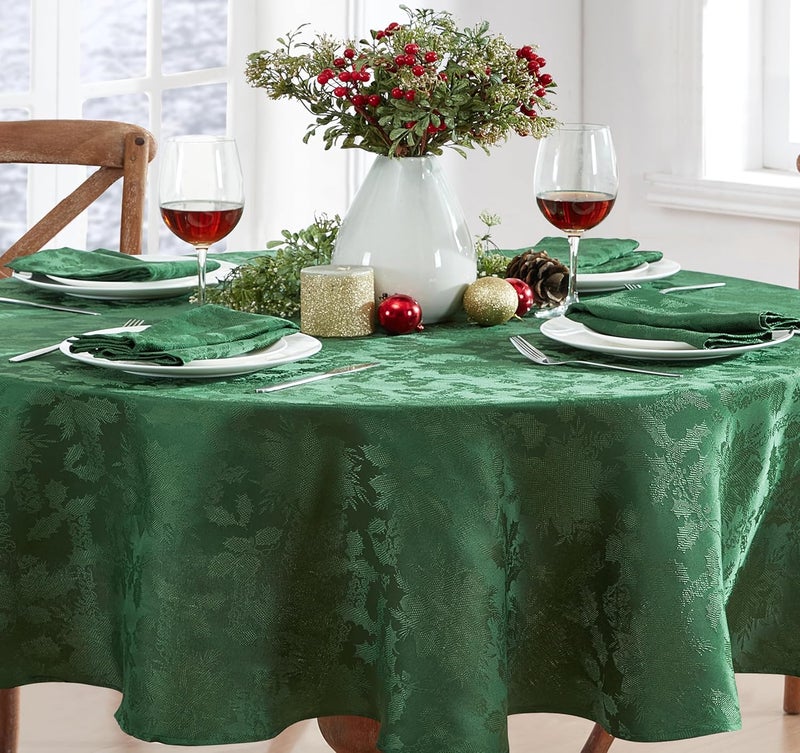 Newbridge Christmas Carol Holiday Noel Damask Napkins Holly Leaf and Poinsettia Weave Damask Soil Resistant Wrinkle Free Easy Care Napkins Set of 4 Fabric Napkins Hunter Green - Image 2