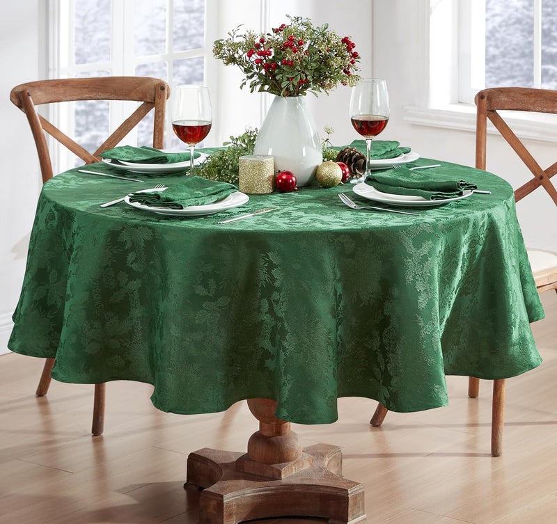 Newbridge Christmas Carol Holiday Noel Damask Napkins Holly Leaf and Poinsettia Weave Damask Soil Resistant Wrinkle Free Easy Care Napkins Set of 4 Fabric Napkins Hunter Green - Image 5