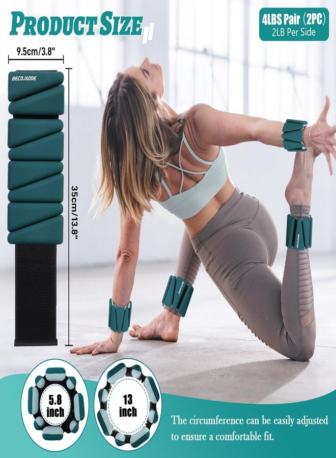 BECOJADDE Wrist Ankle Weights Adjustable Training Intensity for Strength Training Walking Running Yoga Pilates Jogging for Women Men Set of 2 (2lb Each), A-Dark Green - Image 4