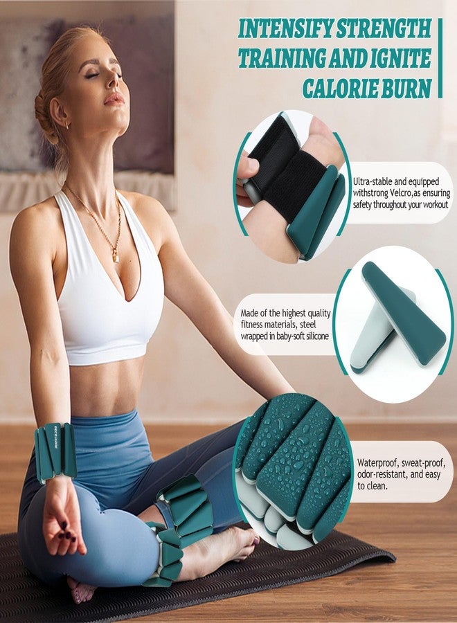 BECOJADDE Wrist Ankle Weights Adjustable Training Intensity for Strength Training Walking Running Yoga Pilates Jogging for Women Men Set of 2 (2lb Each), A-Dark Green - Image 3