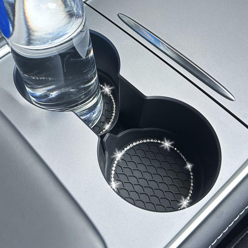 NBTEPEM 4PCS Bling Car Coasters, Non-Slip Insert Water Bottle Holder Pads, Bling Crystal Rhinestone Dustproof Automotive Interior Accessories, Universal for Vehicles, Trucks, RVs (4 pcs, Black) - Image 4