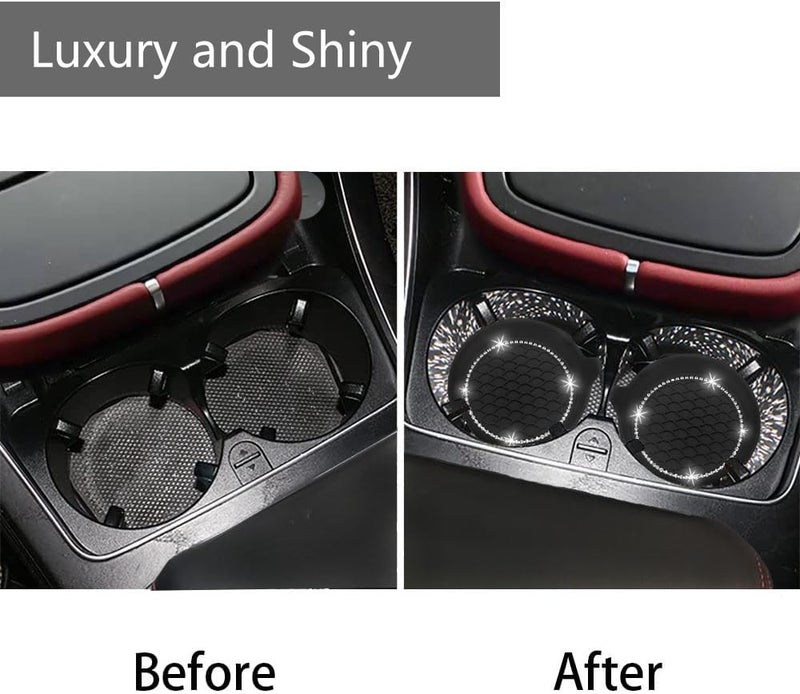 NBTEPEM 4PCS Bling Car Coasters, Non-Slip Insert Water Bottle Holder Pads, Bling Crystal Rhinestone Dustproof Automotive Interior Accessories, Universal for Vehicles, Trucks, RVs (4 pcs, Black) - Image 3