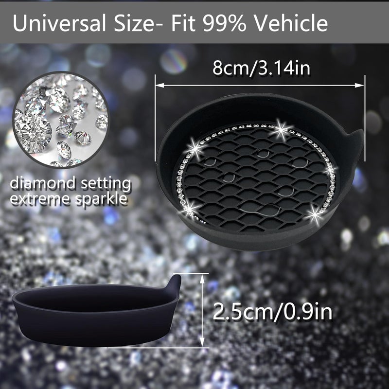 NBTEPEM 4PCS Bling Car Coasters, Non-Slip Insert Water Bottle Holder Pads, Bling Crystal Rhinestone Dustproof Automotive Interior Accessories, Universal for Vehicles, Trucks, RVs (4 pcs, Black) - Image 2