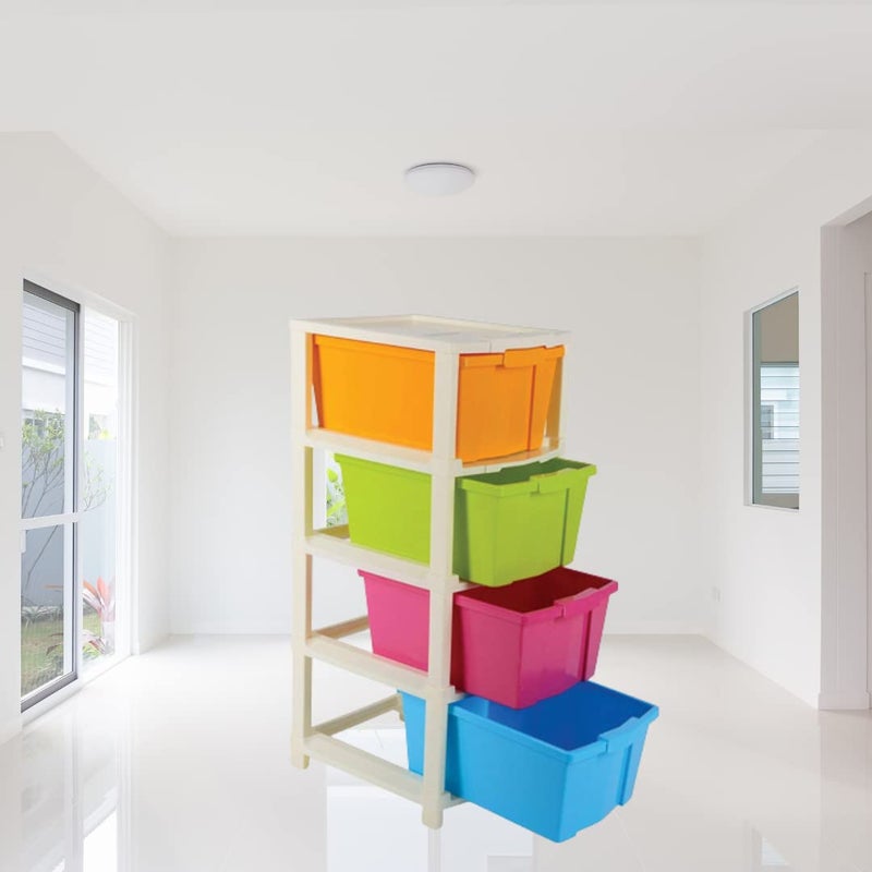Suzec 4 Layer Medium MultiPurpose Modular Drawer Storage System for Home and Office with Trolley Wheels and AntiSlip Shoes Multi Colour - Image 2