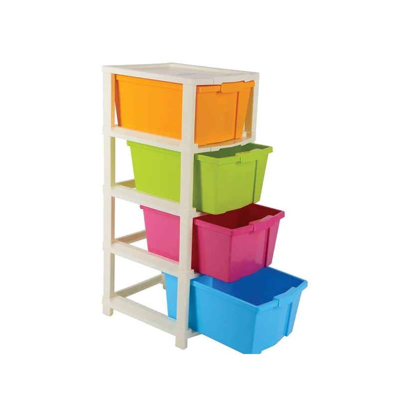 Suzec 4 Layer Medium MultiPurpose Modular Drawer Storage System for Home and Office with Trolley Wheels and AntiSlip Shoes Multi Colour - Image 1