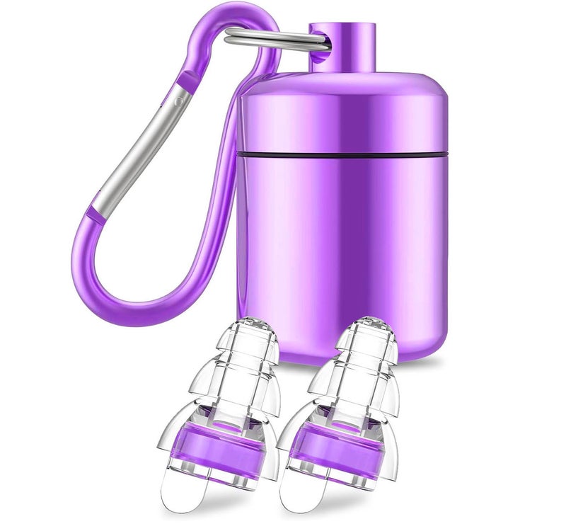 Generic Noise Cancelling Earplugs with Waterproof Case Purple filter Purple aluminum bottle