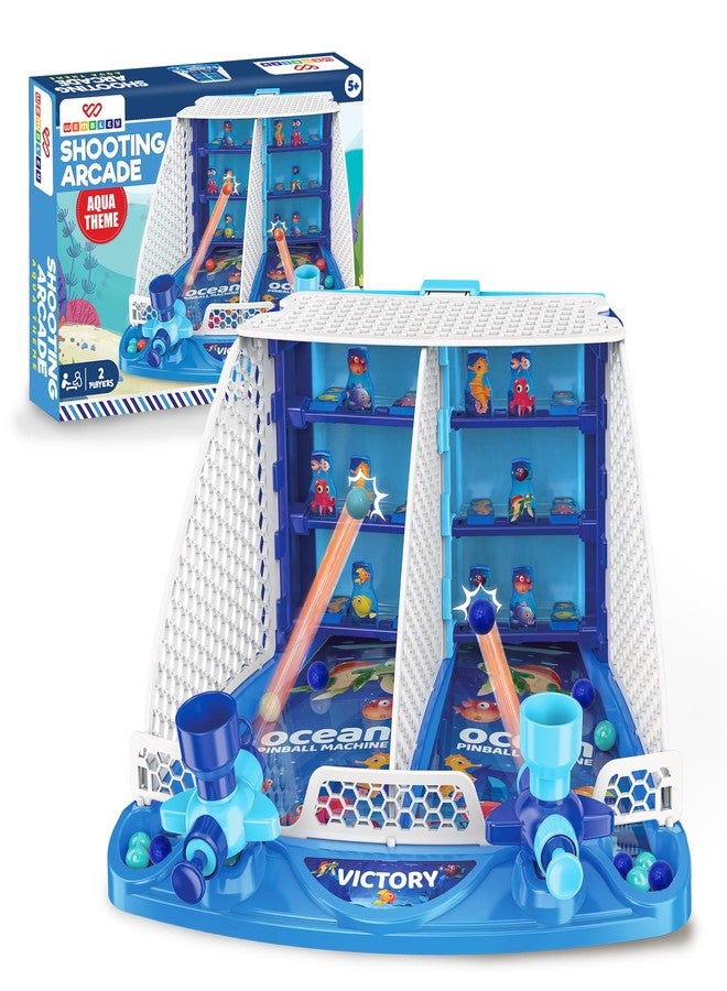 Wembley Ocean Shooting Arcade Board Game for Kids | Aqua 2 Player Pinball Marble Shooter Tabletop Toy | Indoor Competitive Skill Activity Game | Birthday Gift for Boys Girls Age 5 6 7 8 9 10 11 Years - Image 1
