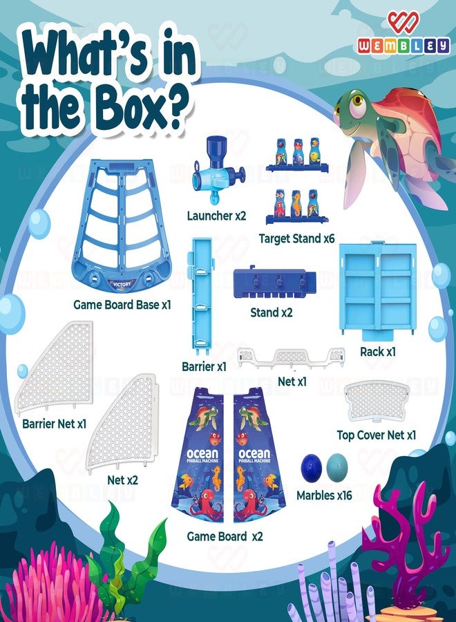 Wembley Ocean Shooting Arcade Board Game for Kids | Aqua 2 Player Pinball Marble Shooter Tabletop Toy | Indoor Competitive Skill Activity Game | Birthday Gift for Boys Girls Age 5 6 7 8 9 10 11 Years - Image 2