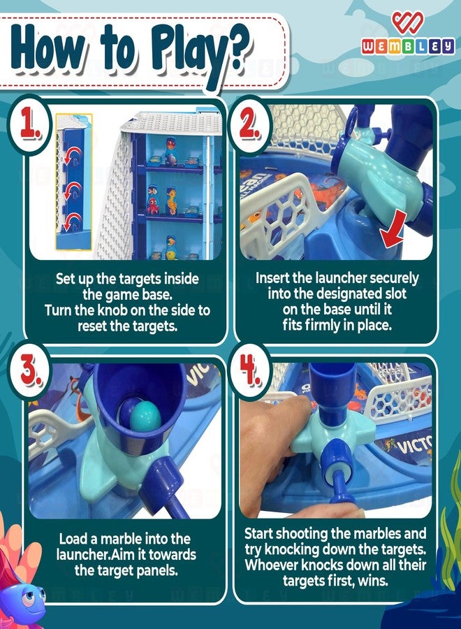 Wembley Ocean Shooting Arcade Board Game for Kids | Aqua 2 Player Pinball Marble Shooter Tabletop Toy | Indoor Competitive Skill Activity Game | Birthday Gift for Boys Girls Age 5 6 7 8 9 10 11 Years - Image 4