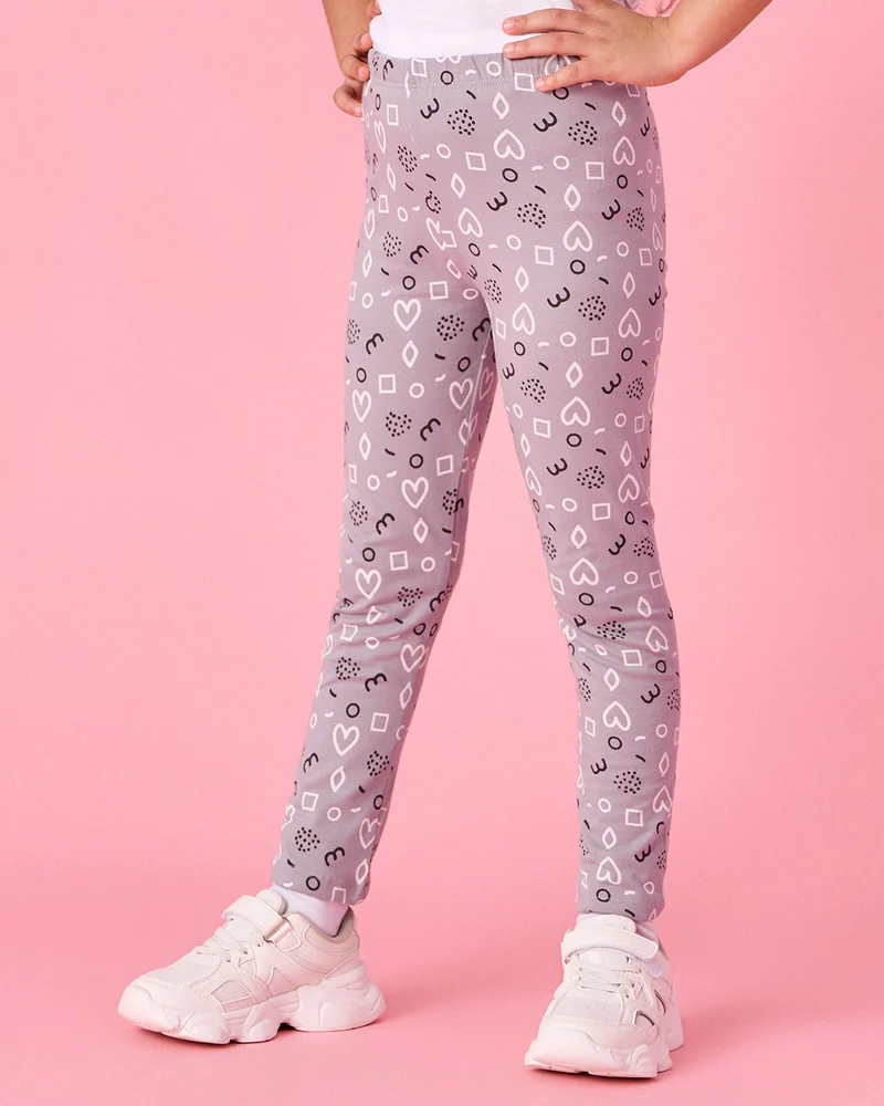 REDTAG Girls Purple Printed Leggings
